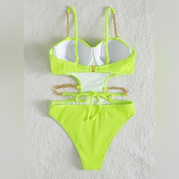 Lime Lush Sexy Cut-out Chain Decor One Piece Swimsuit Monokini. - Picture 2 of 5